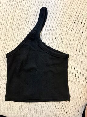 A&F One-Shoulder Black Ribbed Crop Top - Women
